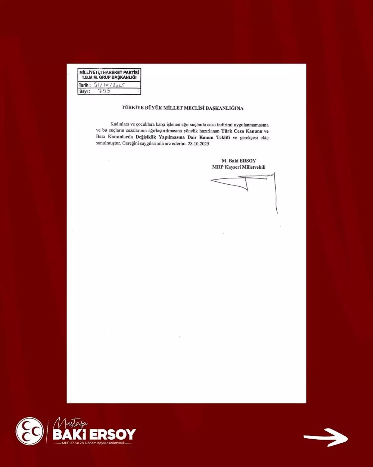 MHP'li Baki Ersoy'dan Kadın ve Çocuk Suçlarına Ceza İndirimine Karşı Kanun Teklifi