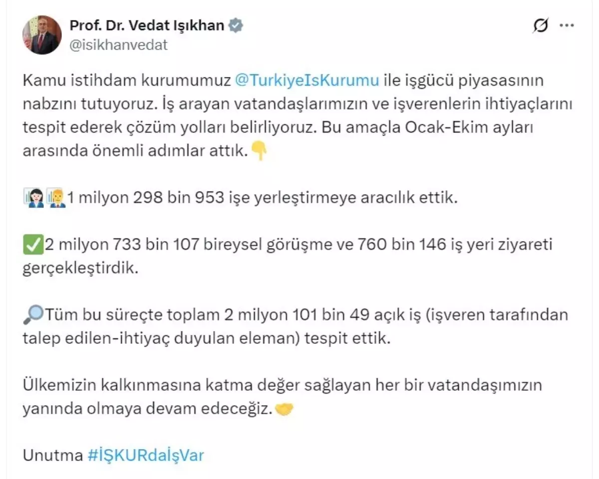 İŞKUR, 10 Ayda 1.3 Milyon İstihdam Sağladı