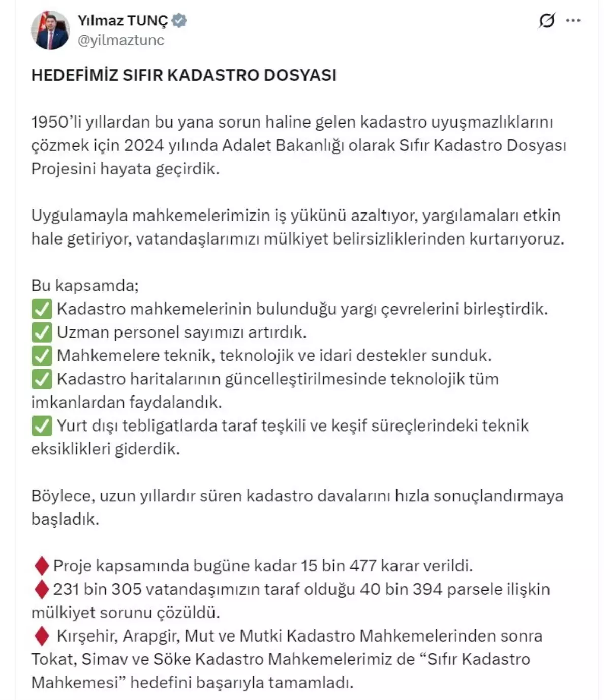 Adalet Bakanlığı'ndan Sıfır Kadastro Dosyası Projesi