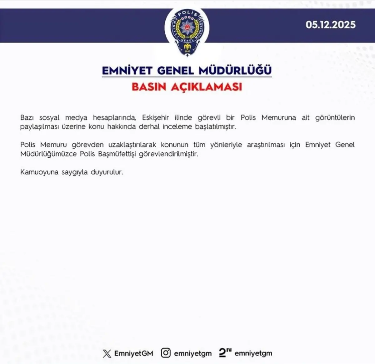 Eskişehir'de bir polis memuru görevden uzaklaştırıldı