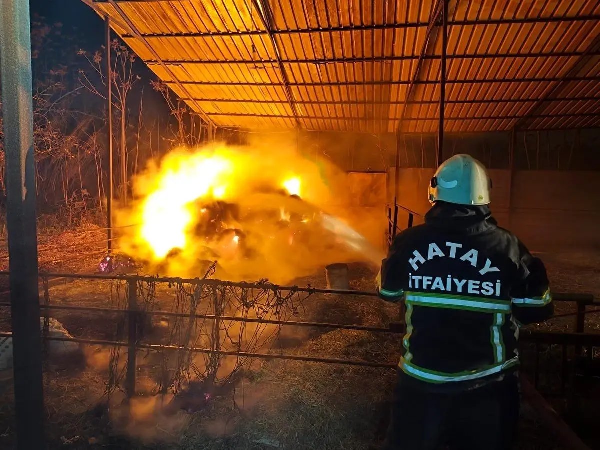 Defne'de samanlık yangını