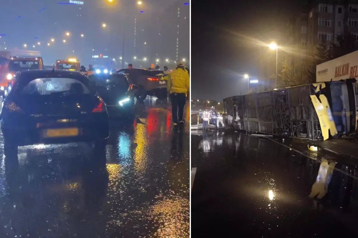 İstanbul'da sağanak kabusu! Halk otobüsü takla attı, zincirleme kaza TEM'i kilitledi