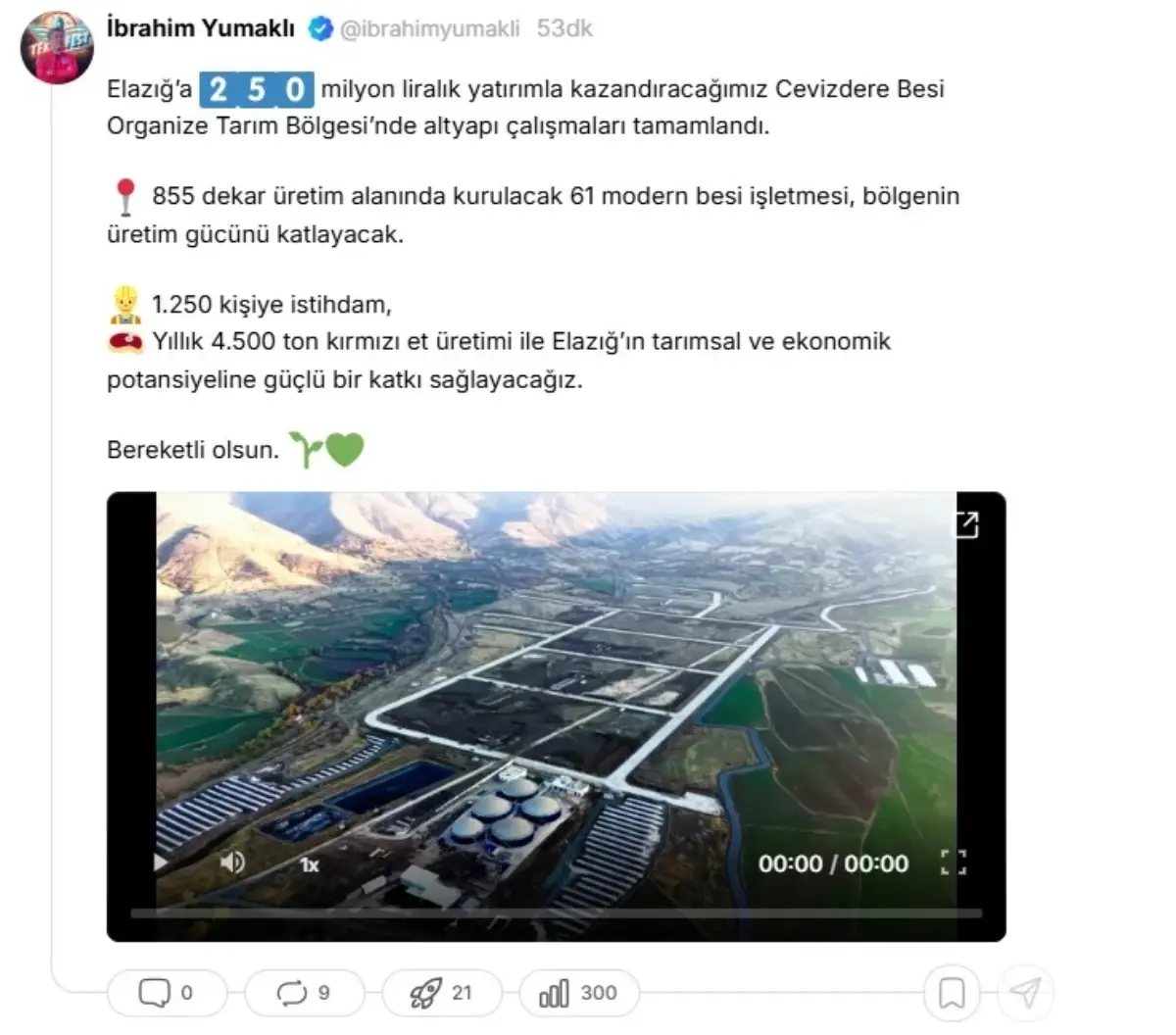 Elazığ'a 250 milyonluk yatırımla Cevizdere Besi Organize Tarım Bölgesi kuruldu