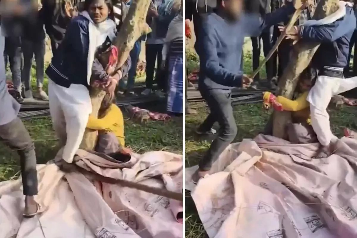 Uygunsuz halde yakaladıkları evli kadın ile din adamını sopayla dövüp kayda aldılar