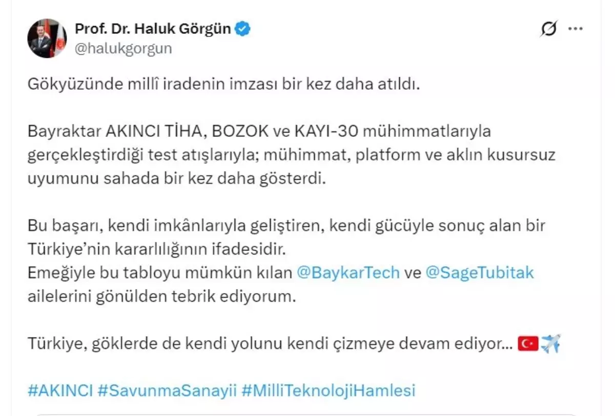 Bayraktar AKINCI TİHA'nın Test Atışları Başarıyla Gerçekleştirildi