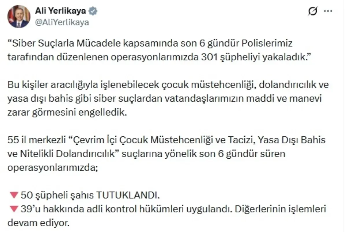 55 ilde siber suç operasyonları; 50 şüpheli tutuklandı