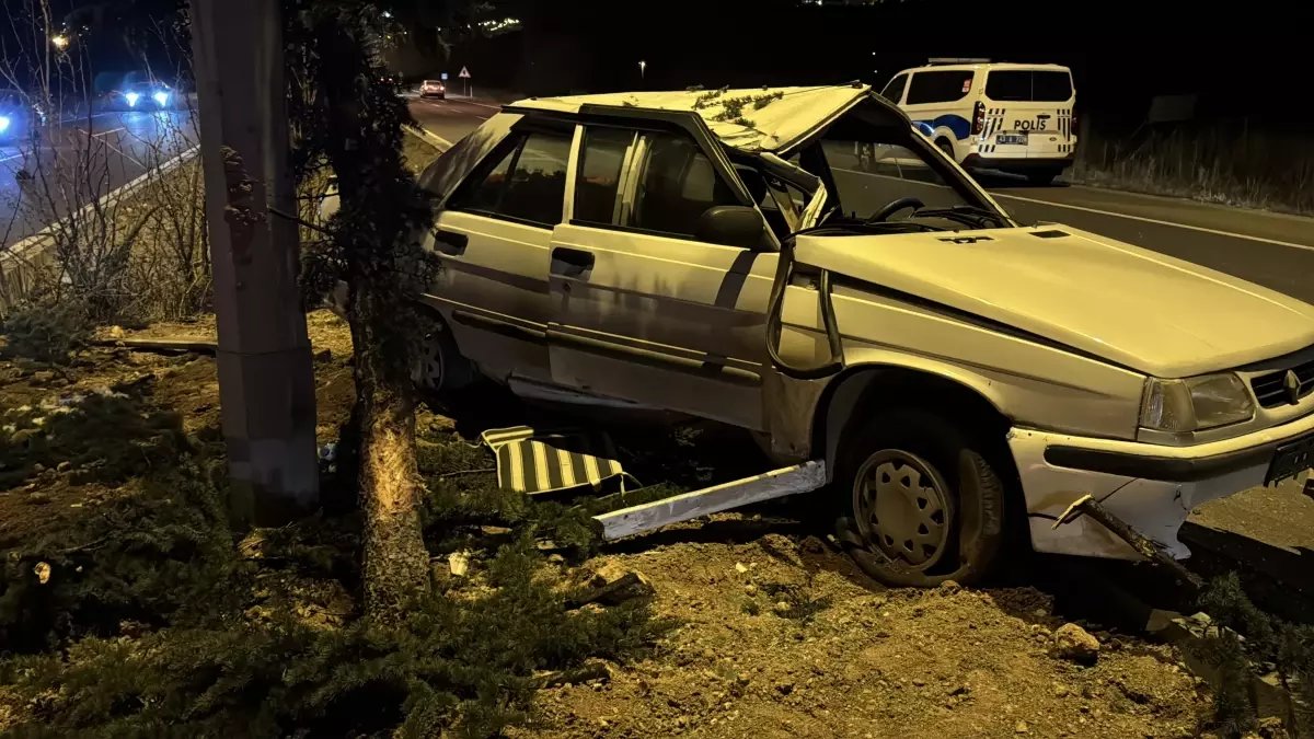 Ağaca ve aydınlatma direğine çarpan otomobilin sürücüsü yaralandı