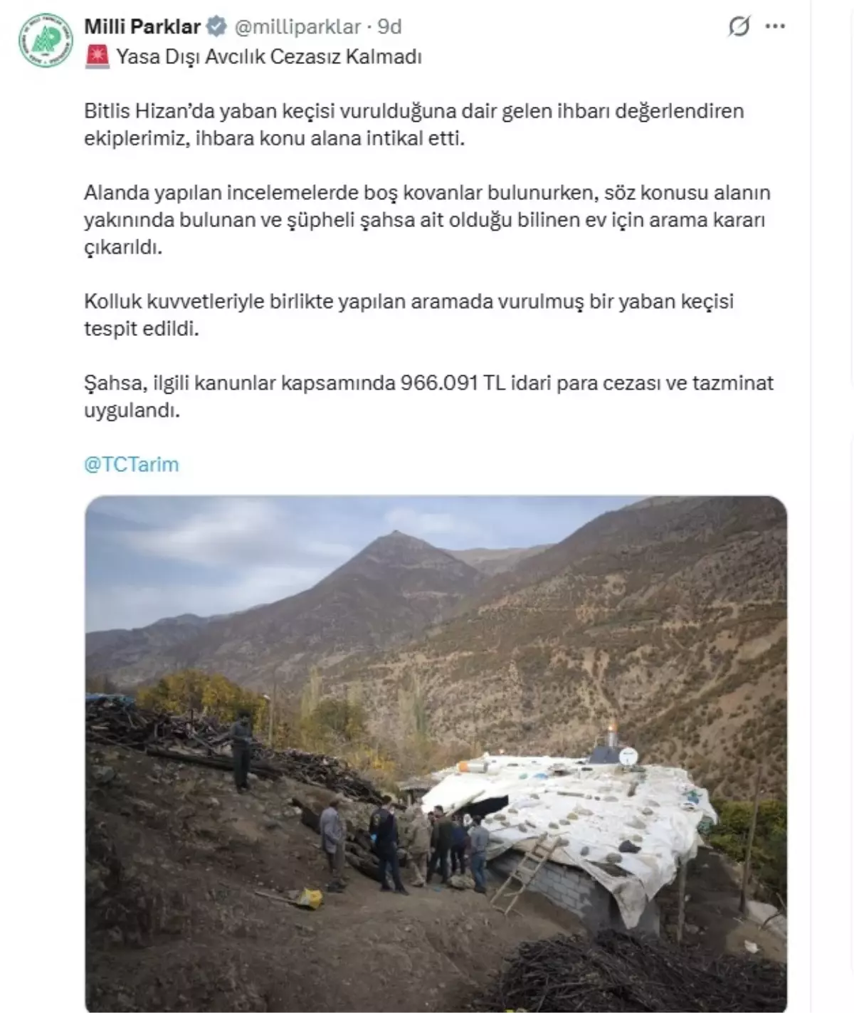 Bitlis'te Yaban Keçisini Vuran Kişiye Yüksek Cezai İşlem Uygulandı