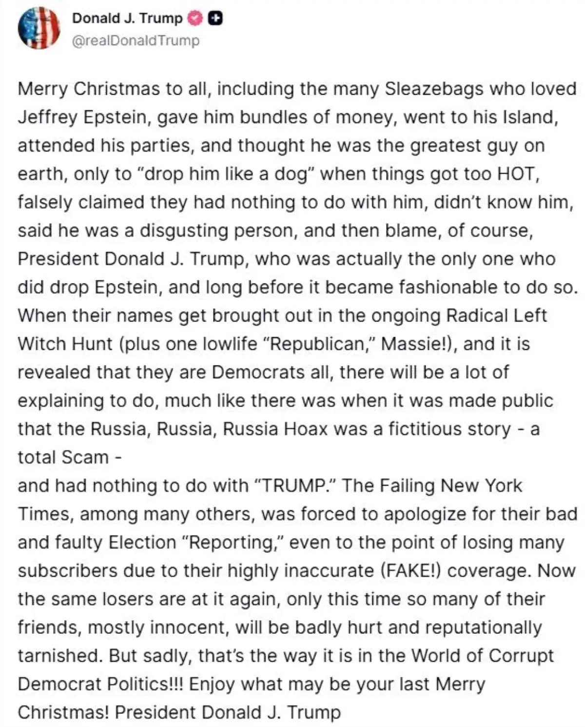 Trump'tan Demokratlara Epstein uyarısı: "Çoğu masum birçok arkadaşlarının itibarı zedelenecek"