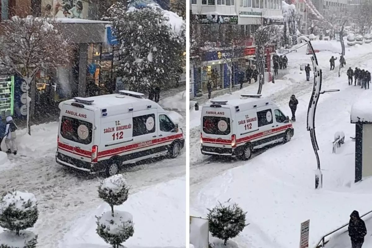 Ambulansın karla imtihanı! O anlar kameralarda