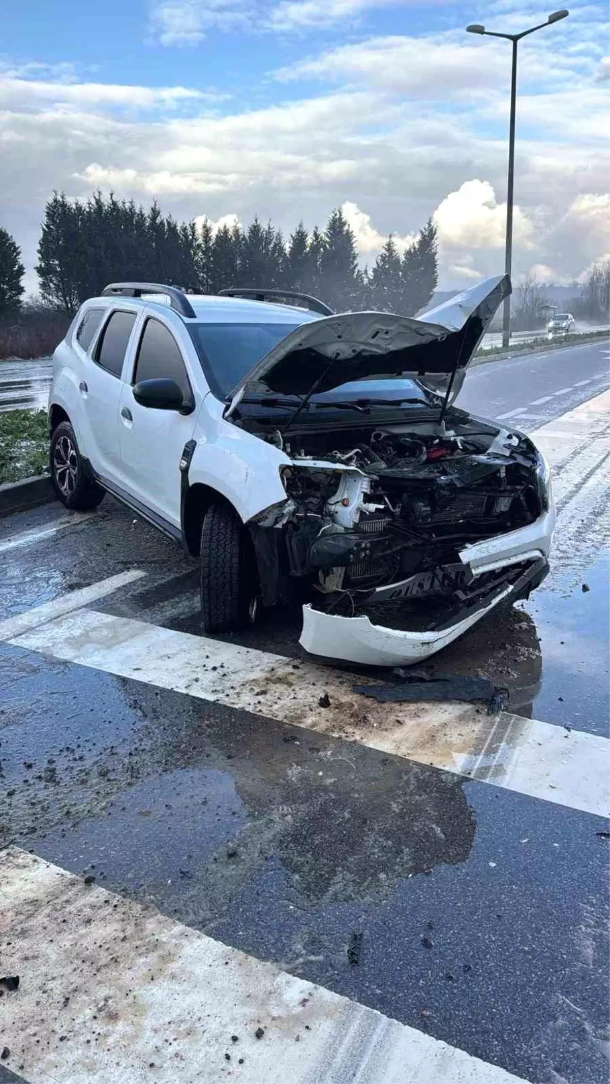 Otomobil yoldan çıkarak tabelaya çarptı: 8 kişi kazayı yara almadan atlattı
