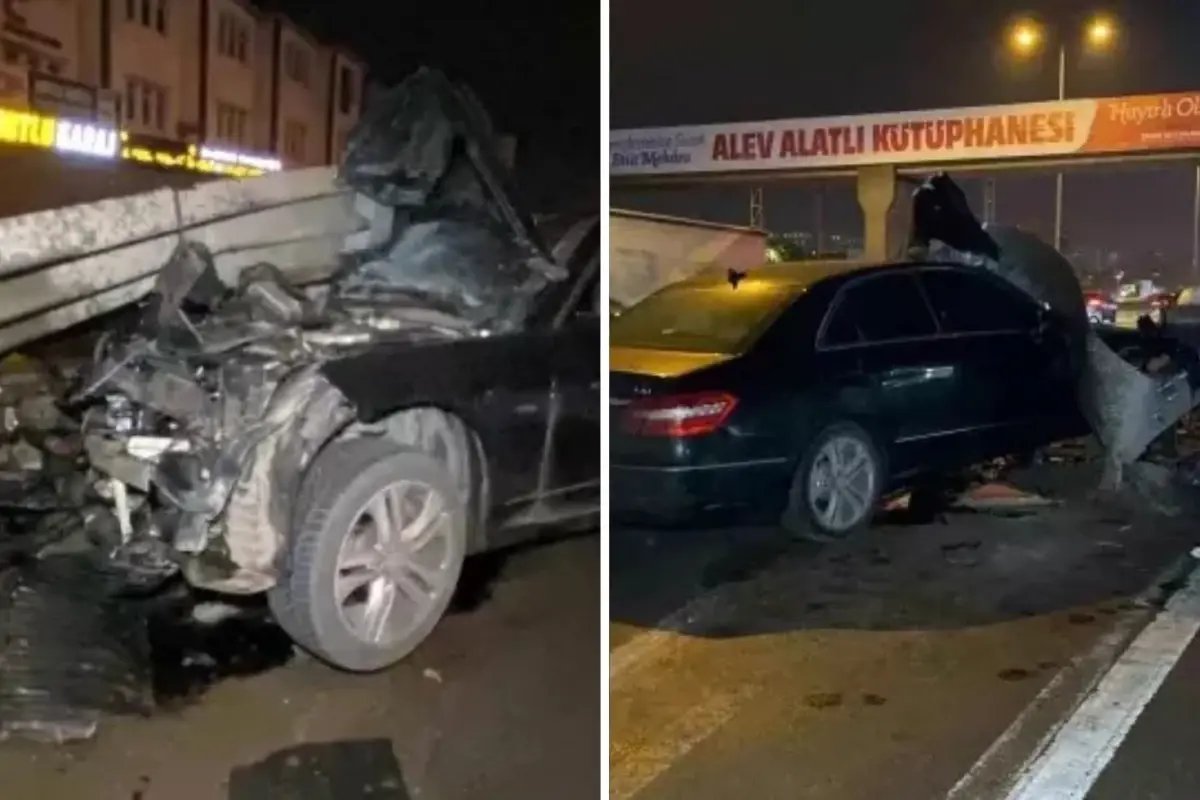 Otomobil bariyere saplandı! Yara almadan kurtuldu