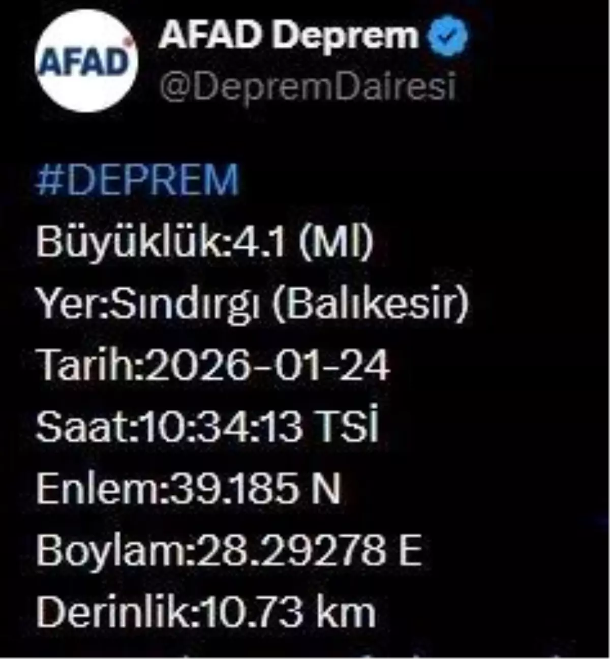 Balıkesir'de 4.1 büyüklüğünde deprem