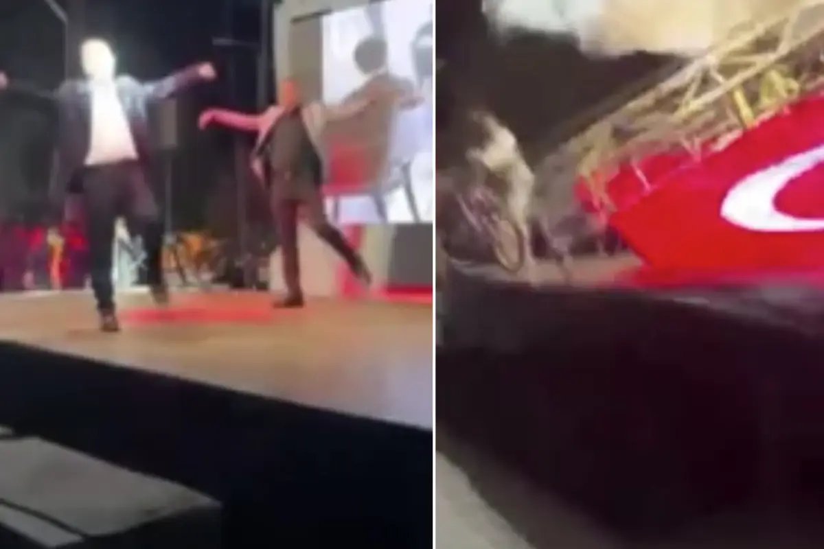 Zeybek oynamak için sahneye çıkan belediye başkanı saniyelerle kurtuldu