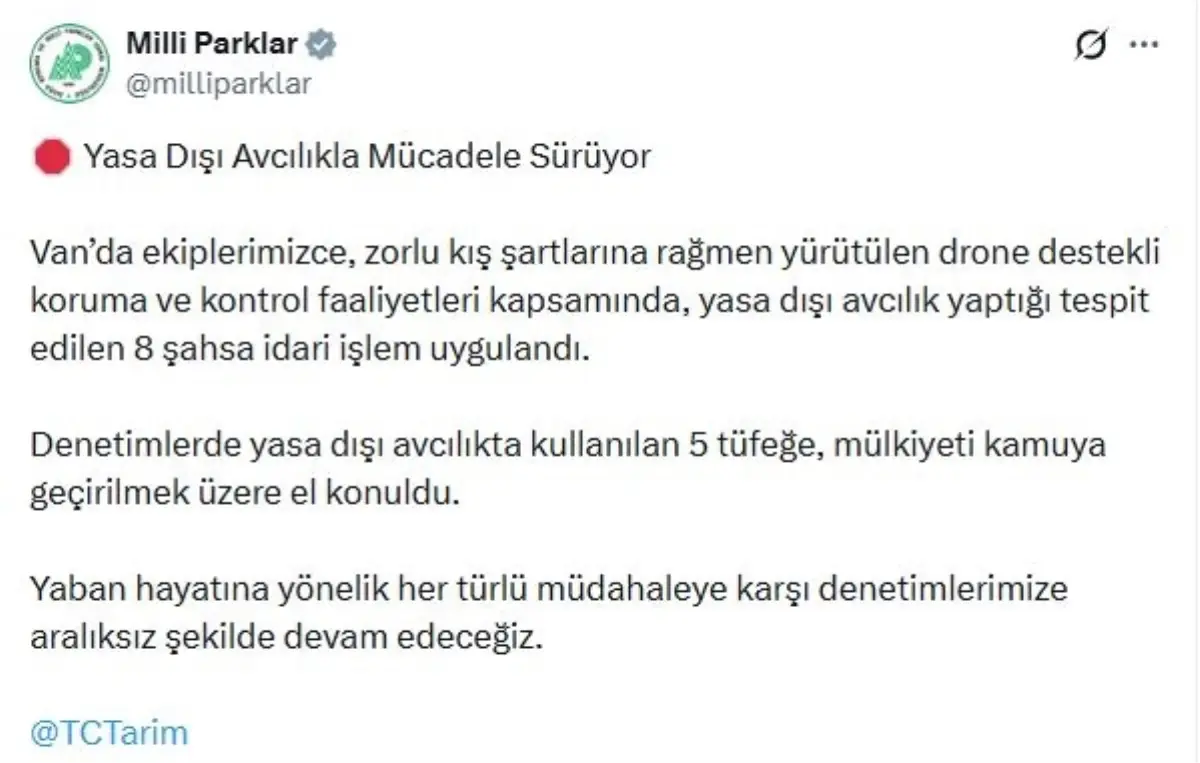 Van'da yasa dışı avcılık denetimi; 8 kişiye işlem yapıldı