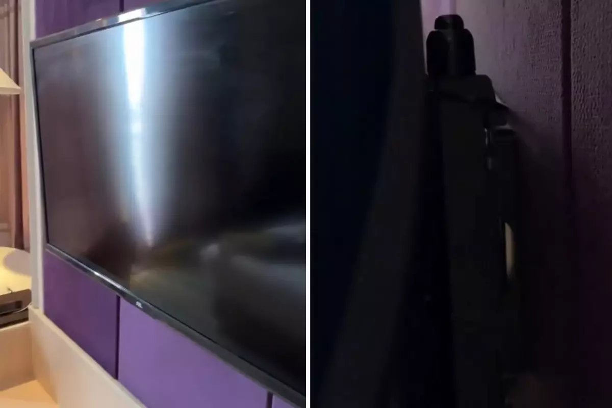 Otel odasında, televizyonun arkasına bakan adam, hayatının şokunu yaşadı.