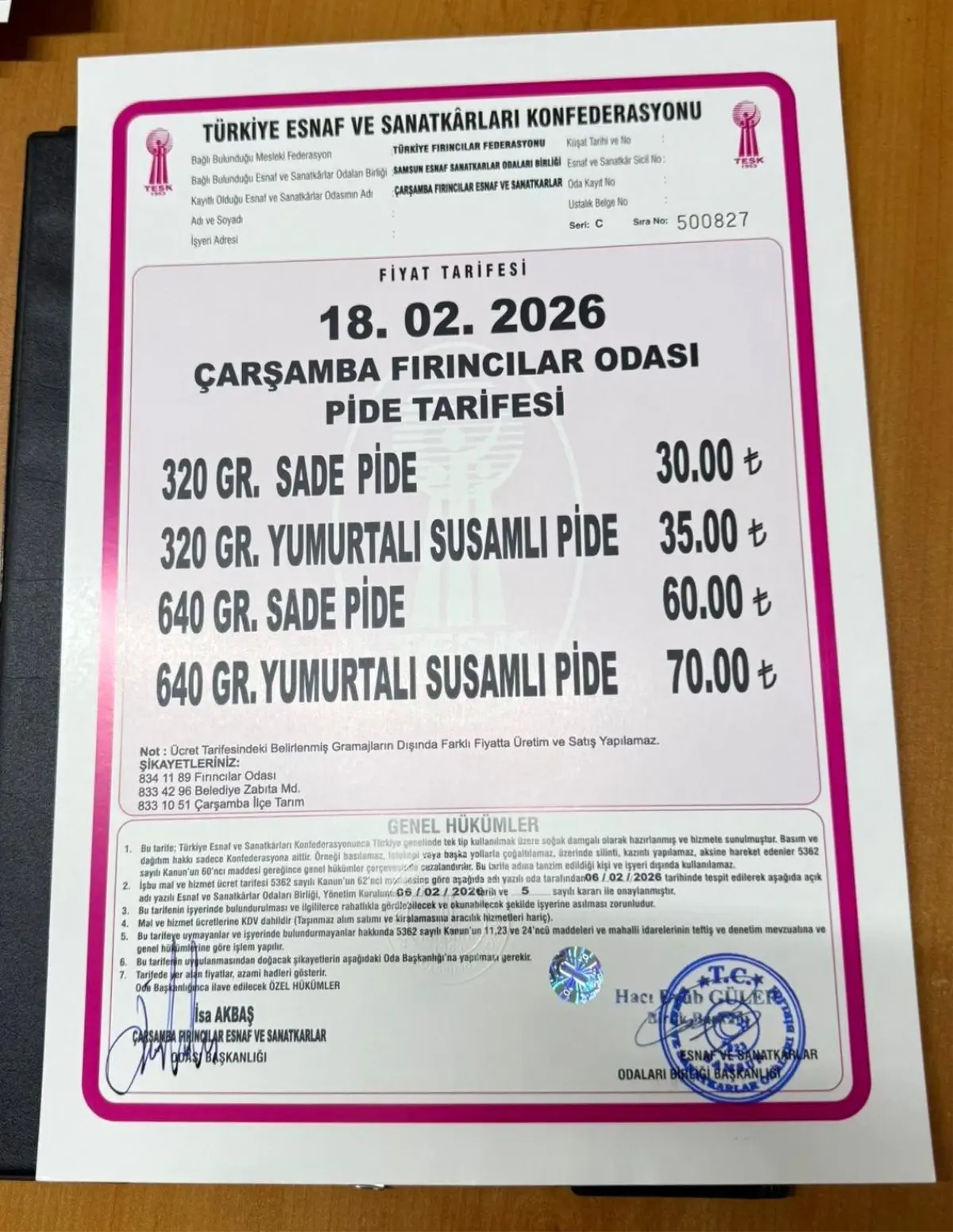 Çarşamba'da pide fiyatları belli oldu