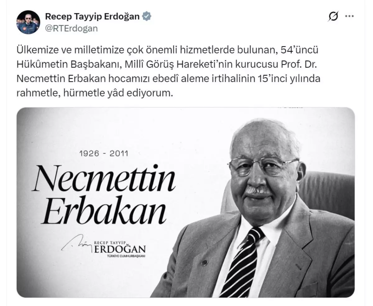 Cumhurbaşkanı Erdoğan, Erbakan'ı andı