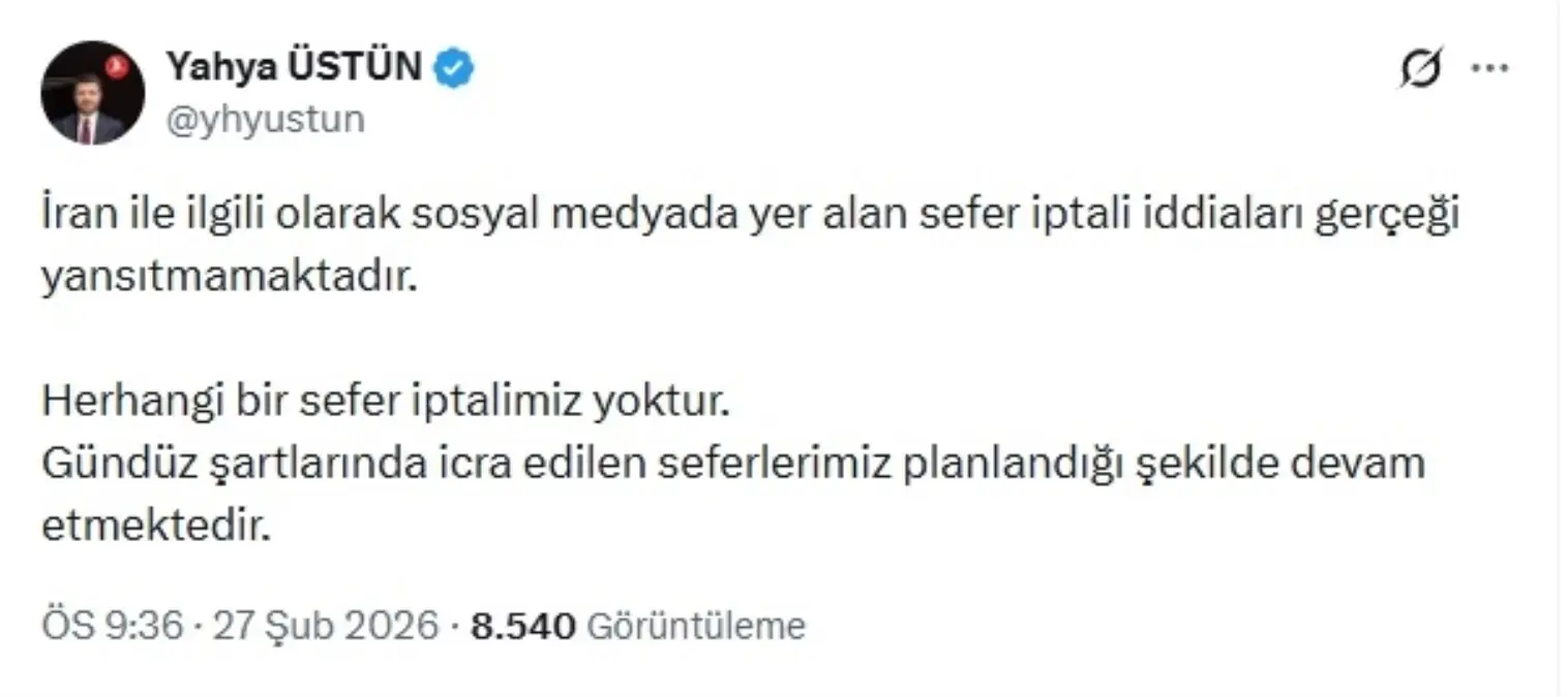 THY'den İran seferleriyle ilgili açıklama
