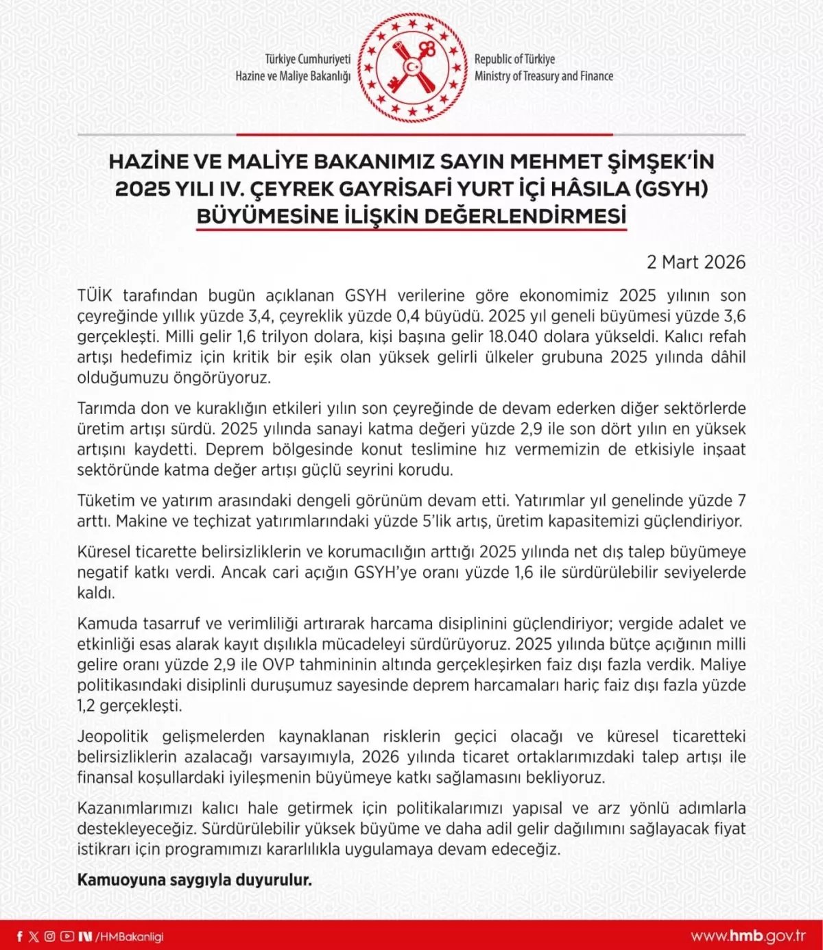 Bakan Şimşek: Yüksek gelirli ülkeler grubuna dahil olduğumuzu öngörüyoruz