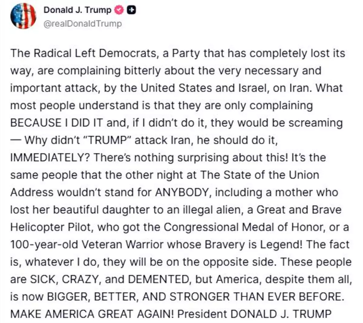 Trump'tan Demokratlara İran tepkisi: "Ne yaparsam yapayım karşısında olacaklar"