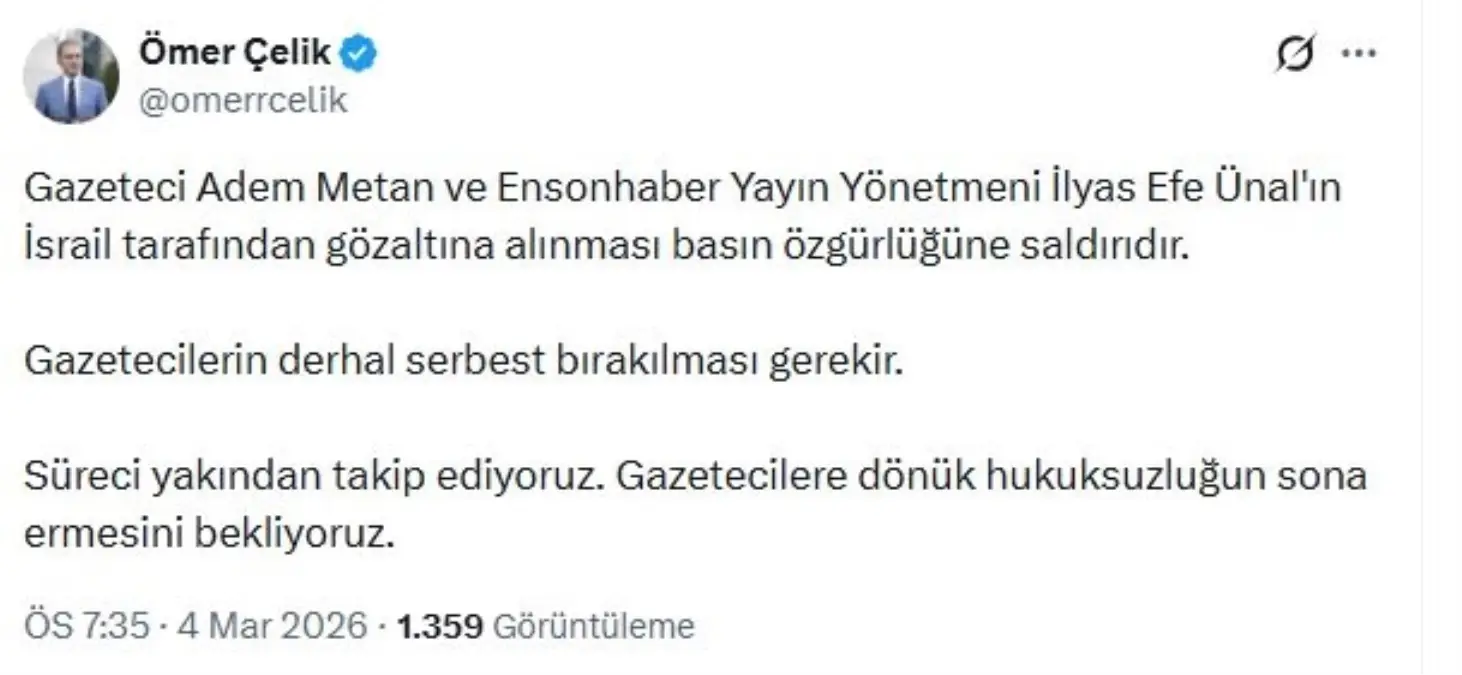 İsrail'de 2 Türk gazeteciye gözaltı