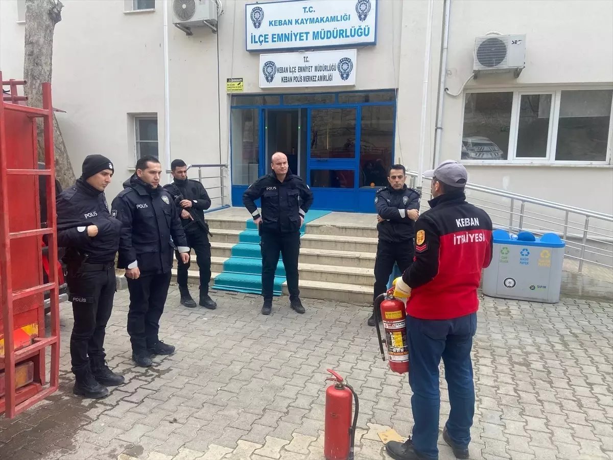 Keban Emniyet Müdürlüğü personeli yangın tatbikatı yaptı