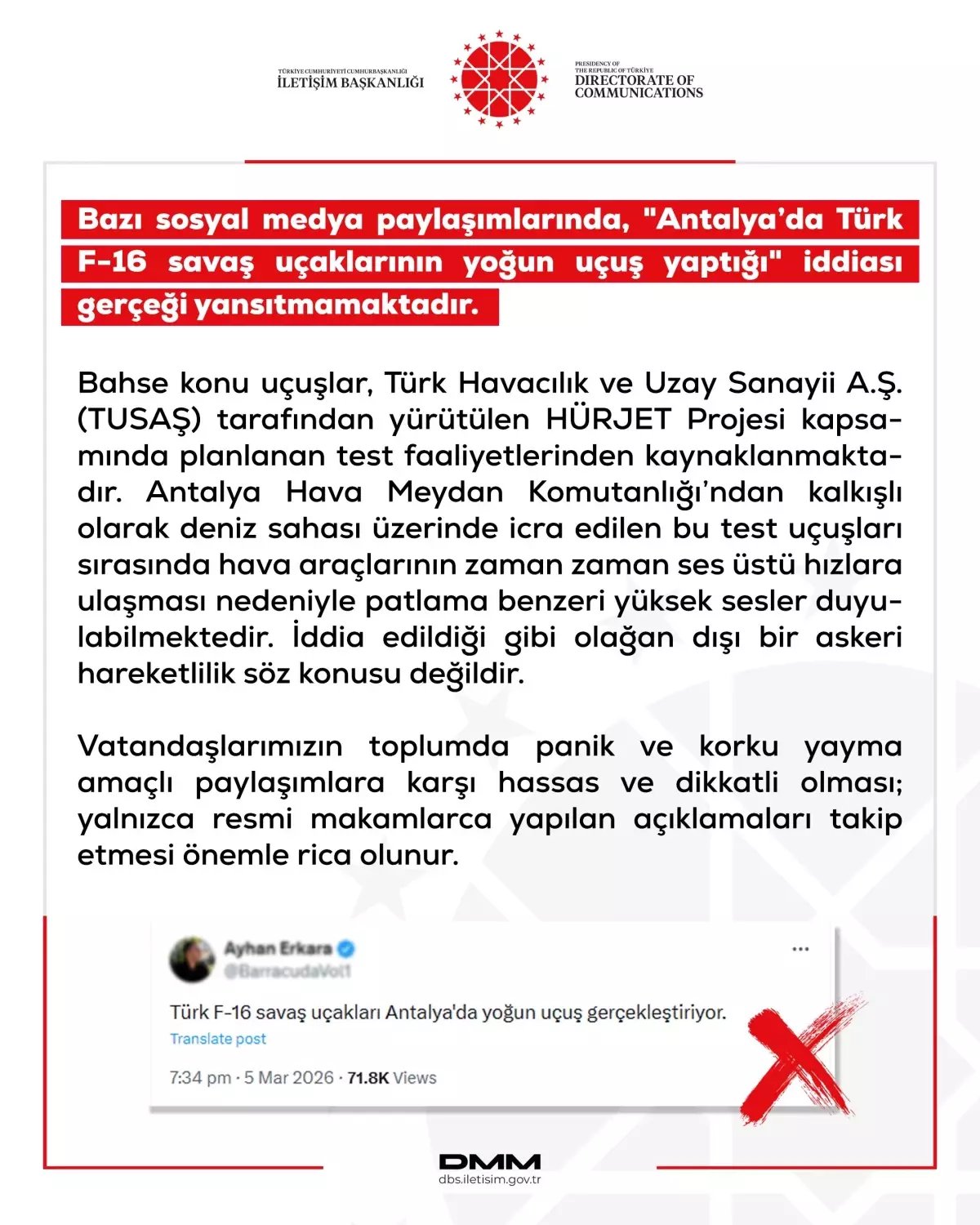 DMM: 'Türk F-16 savaş uçaklarının yoğun uçuş yaptığı' iddiası dezenformasyon