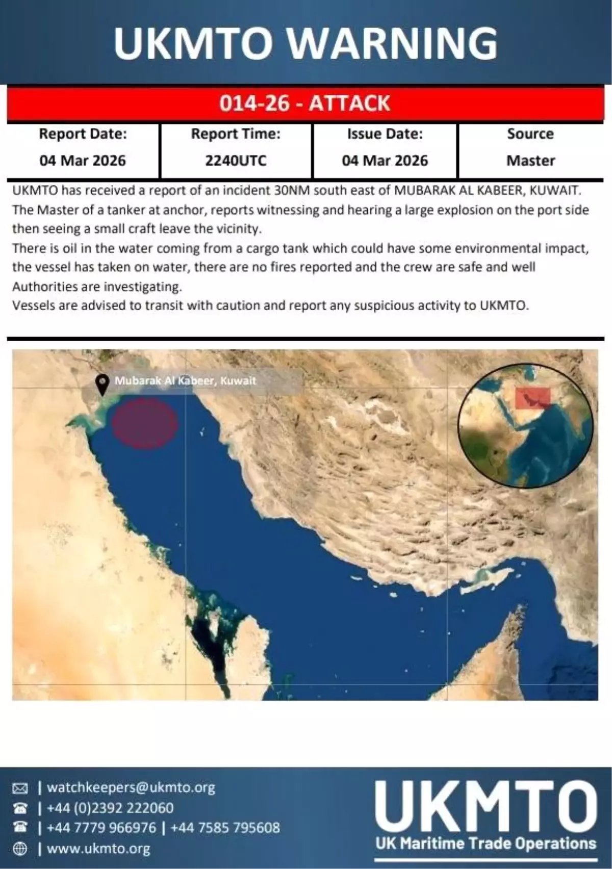 Kuveyt açıklarındaki petrol tankerinde patlama