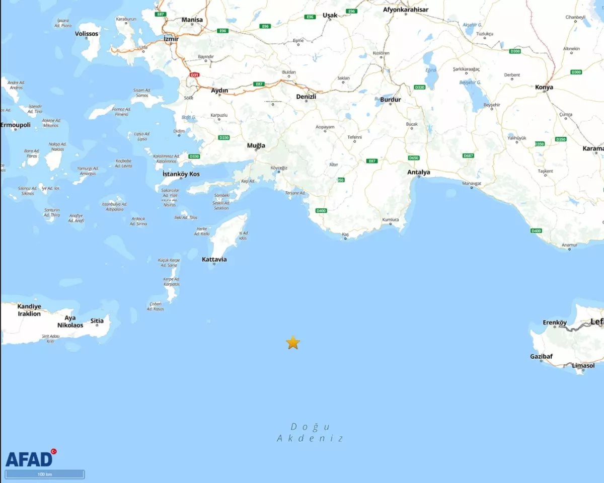 Antalya Kaş açıklarında 4.5 büyüklüğünde deprem meydana geldi