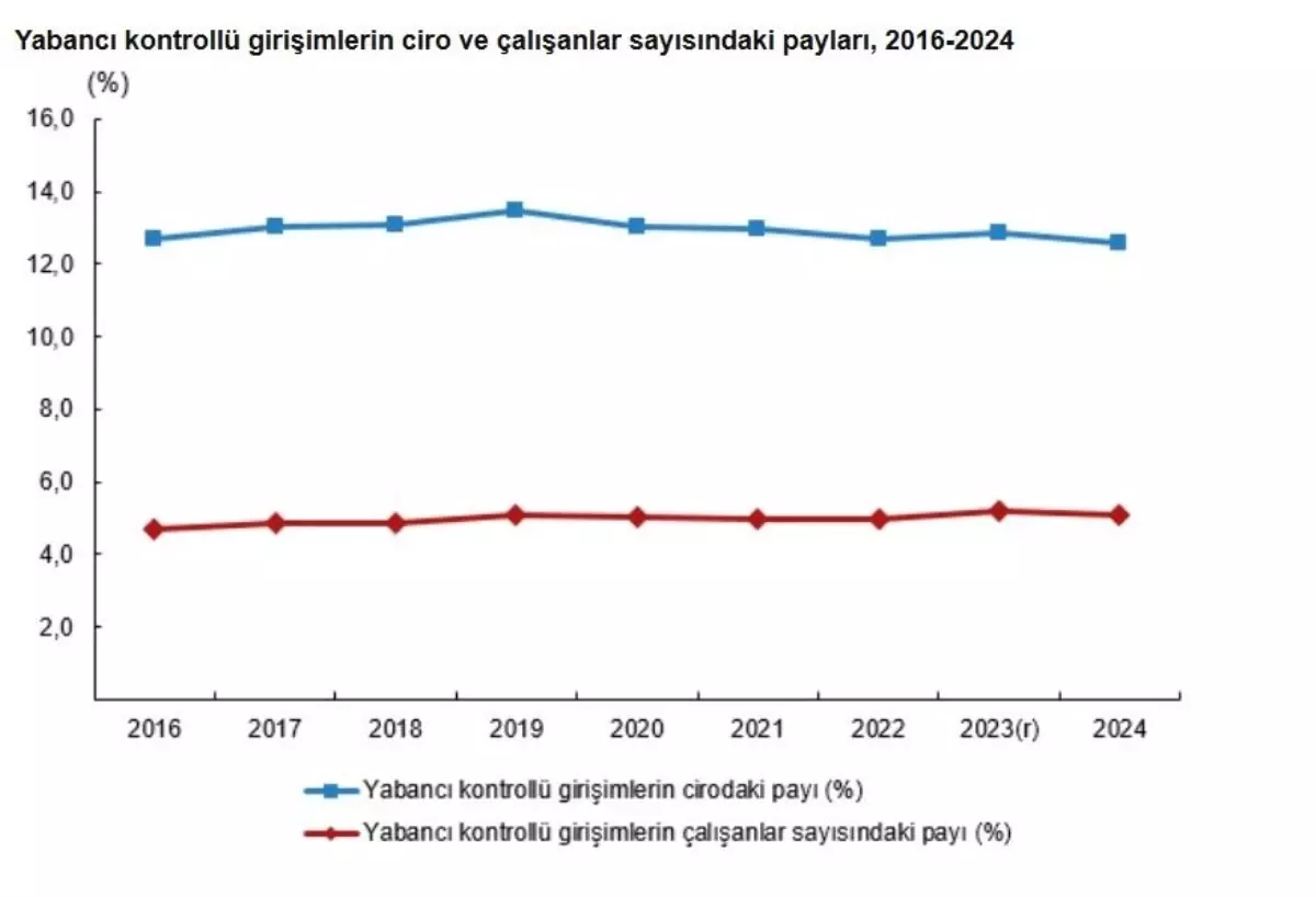 TÜİK: Yabancı kontrollü girişimlerin ciro payı yüzde 12,6 oldu