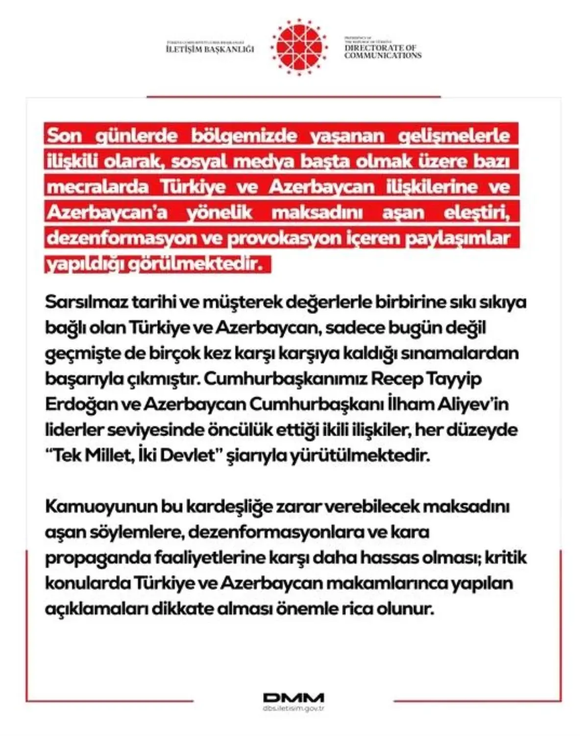 DMM: Türkiye-Azerbaycan İlişkilerine Dikkat!