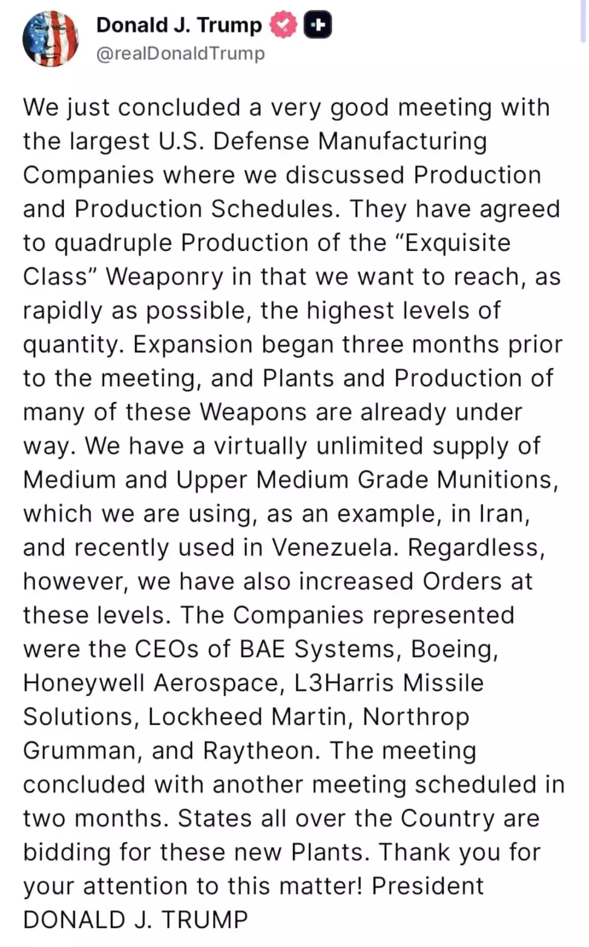 Trump, silah şirketlerinin yöneticileri ile bir araya geldi