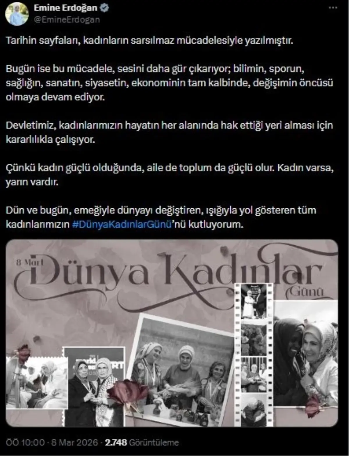 Emine Erdoğan'dan Dünya Kadınlar Günü Mesajı