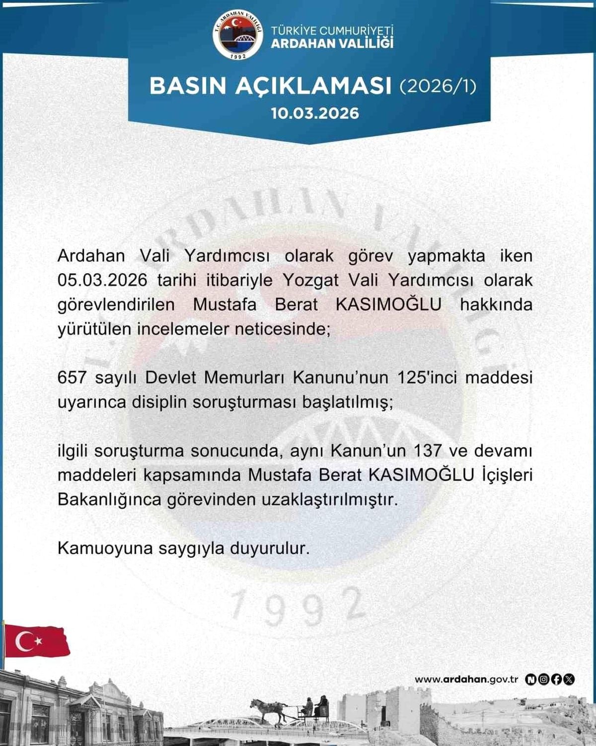 Vali yardımcısı görevden uzaklaştırıldı