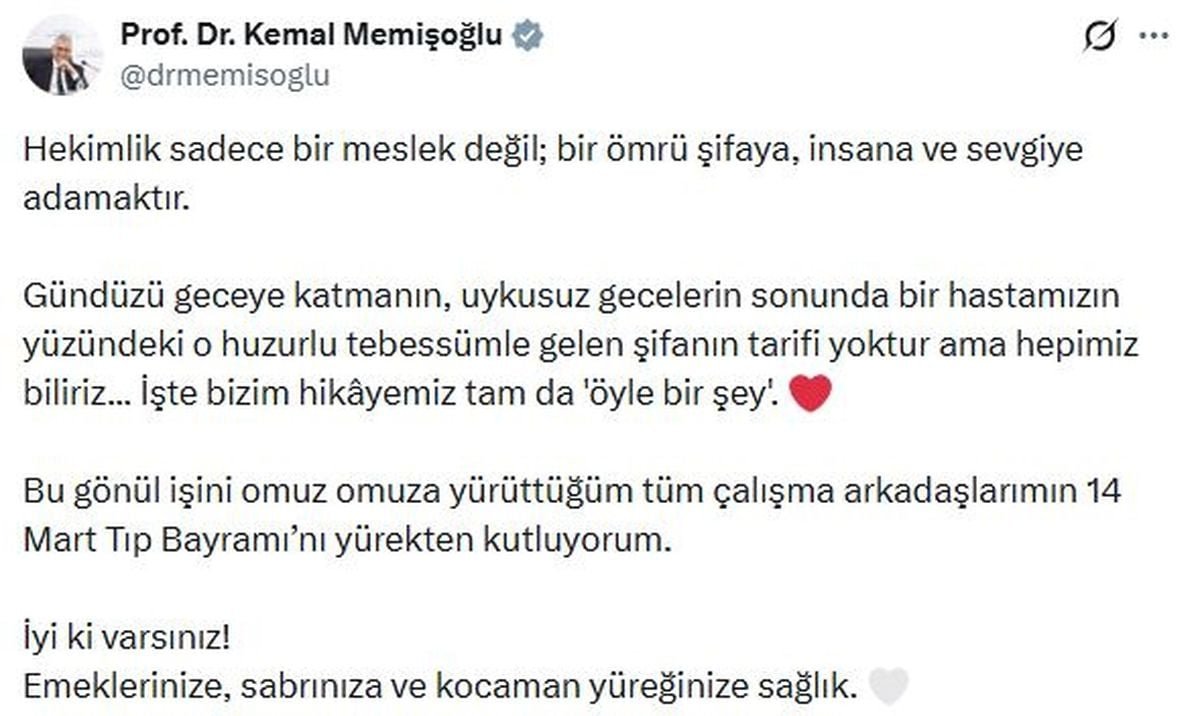 Sağlık Bakanı Memişoğlu, Sağlık Çalışanlarının Tıp Bayramını Kutladı