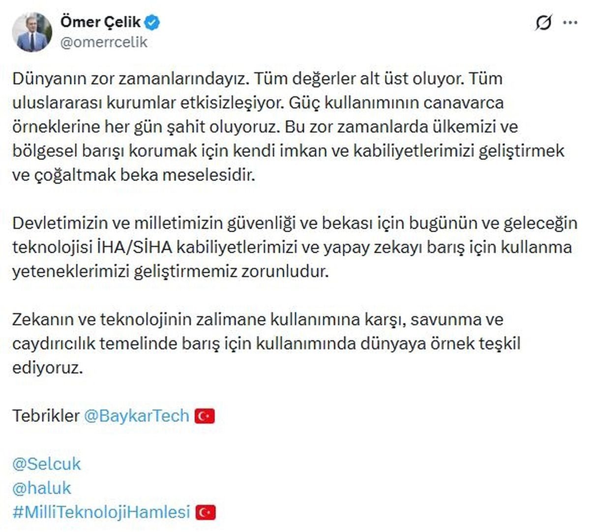 AK Parti Sözcüsü Çelik: İHA/SİHA kabiliyetlerimizi barış için kullanma yeteneklerimizi geliştirmemiz zorunludur